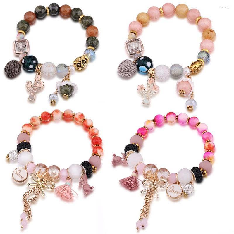 Bangle 2023 Bow Chain Exquisite Natural Stone Beaded Bracelet Colorful Bead Adjustable Women Bohemia Tassel Jewelry