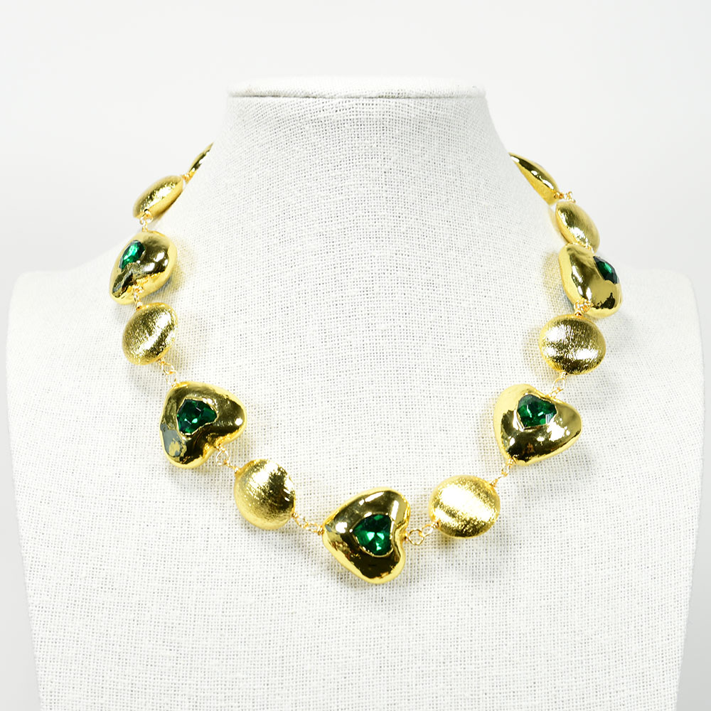 Green Crystal Heart Shaped Brushed Coin Beaded Choker Necklace Handmade Lady Simple Gifts
Green Crystal Heart Shaped Brushed Coin Beaded Choker Necklace Handmade Lady Simple Gifts