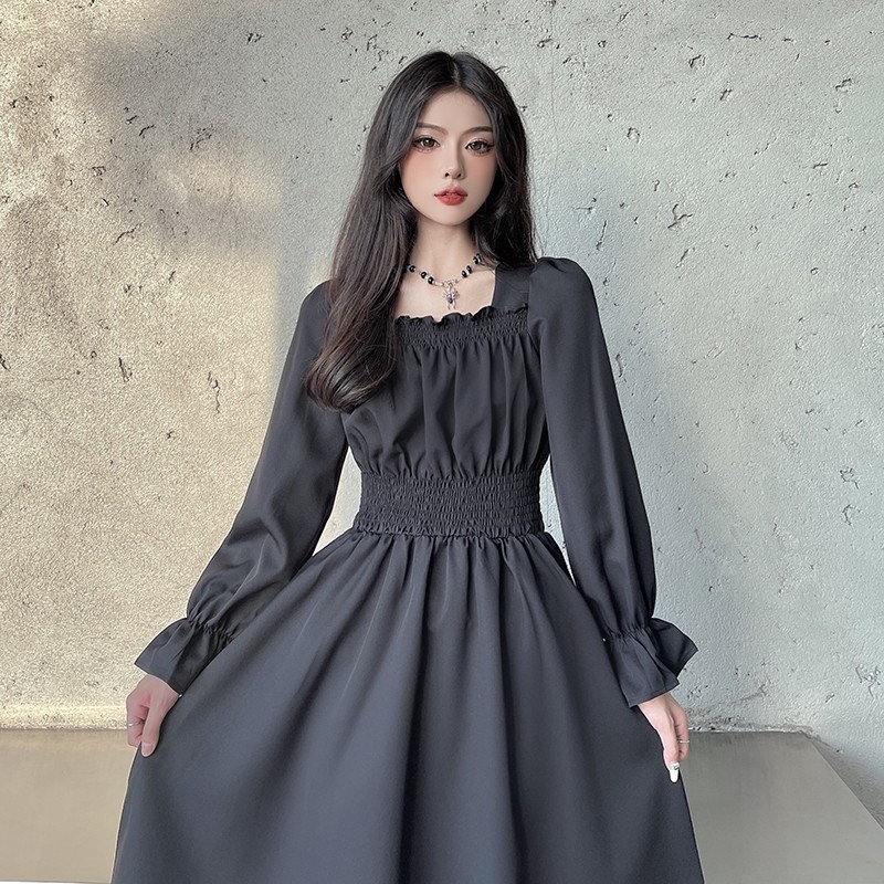 Casual Dresses y2k Dress Women Elegant Gothic Vintage Black Casual Princess Party Midi Dress Office Lady Korean Fashion Short Sleeve Summer 230316