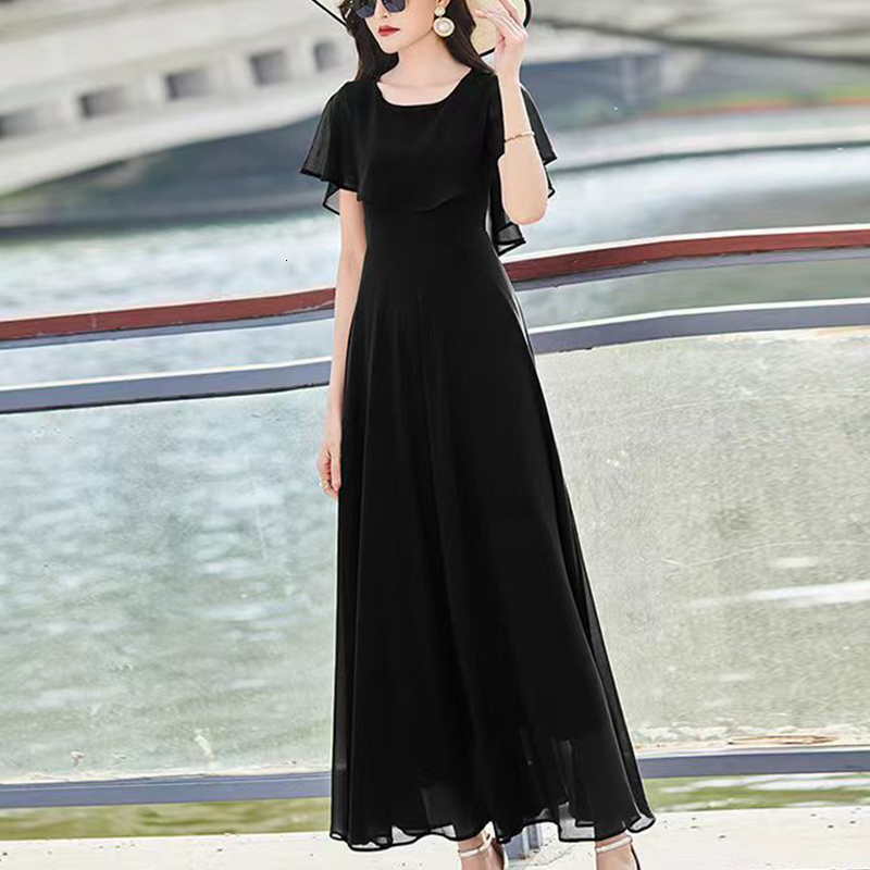 Casual Dresses Summer Elegant Fashion Ruffles Slim Long Dress Women Temperament Vestidos Slim Casual Solid Color A-line Dresses Robe Femme 230316