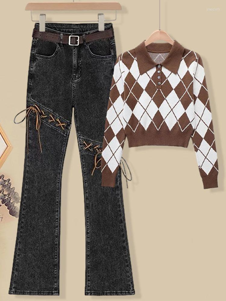 Women's Two Piece Pants Large Size Women Spring Suit 2023 College Diamond Knitted Top High Waist Bandage Jeans Vintage Two-piece Sets Office, Shirt
Women's Two Piece Pants Large Size Women Spring Suit 2023 College Diamond Knitted Top High Waist Bandage Jeans Vintage Two-piece Sets Office, Shirt