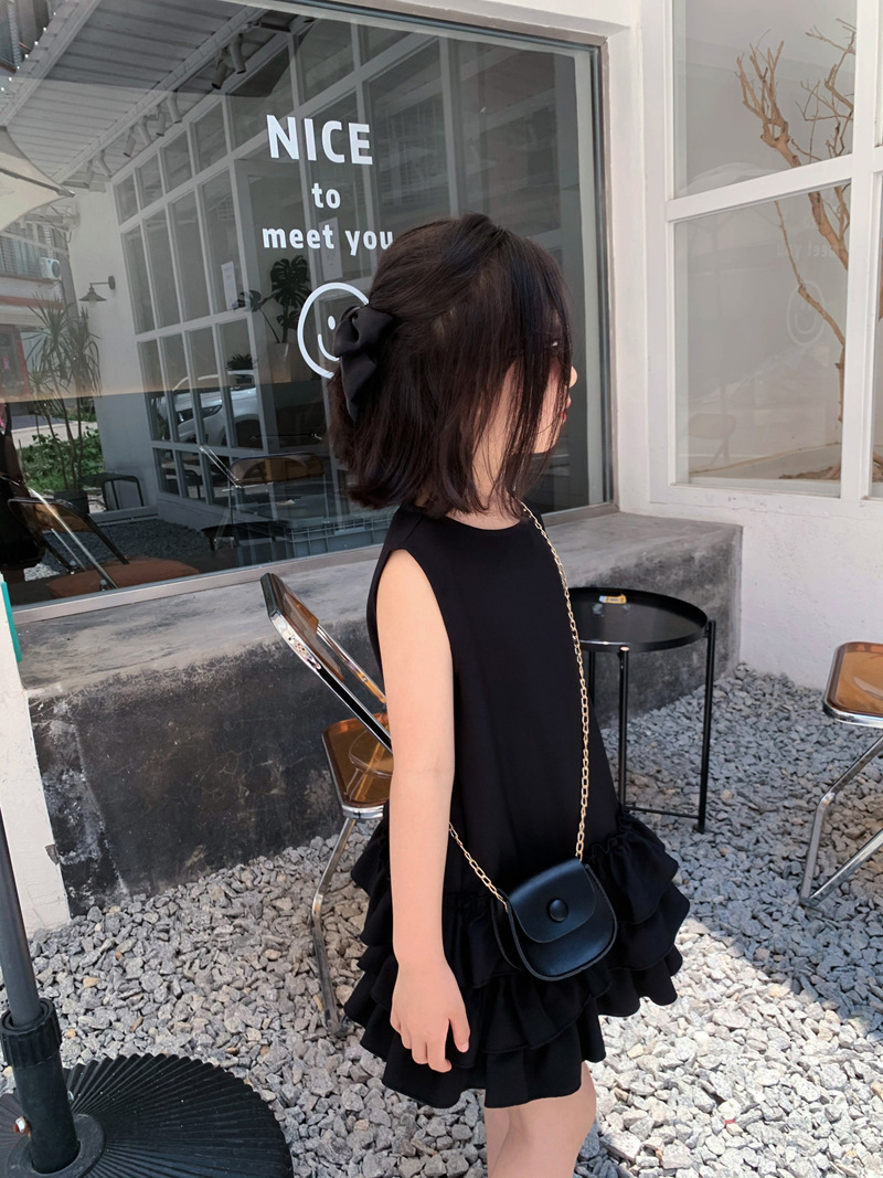 Family Matching Outfits Summer Thin Lace Mother Daughter Dress Cake Black Color Mommy And Me Dresses Sleeveless Mom And Daughter Matching Beach Clothe