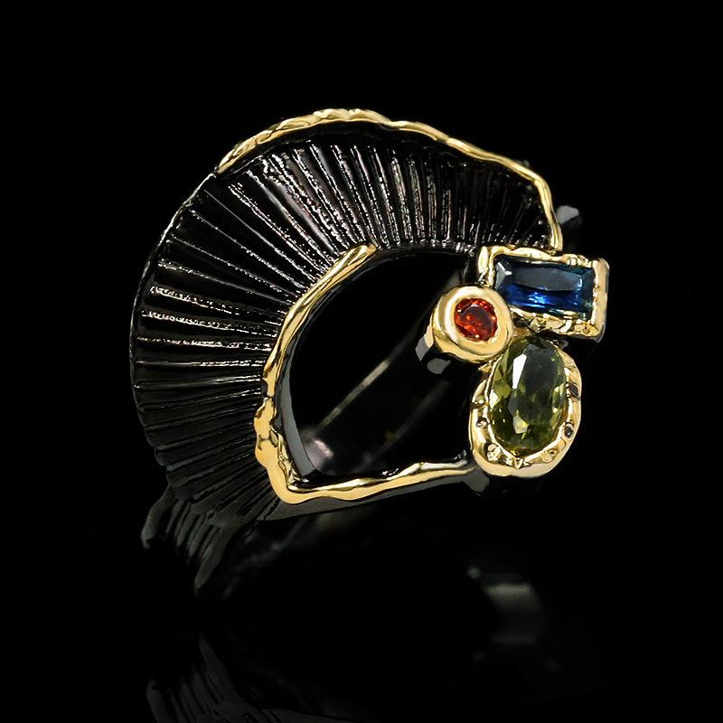 Cluster Rings Fashion Retro Punk Fan Shaped Ladies Jewelry Irregular Color Zircon Ring Party Birthday Gift 925 Silver RingCluster
Cluster Rings Fashion Retro Punk Fan Shaped Ladies Jewelry Irregular Color Zircon Ring Party Birthday Gift 925 Silver RingCluster