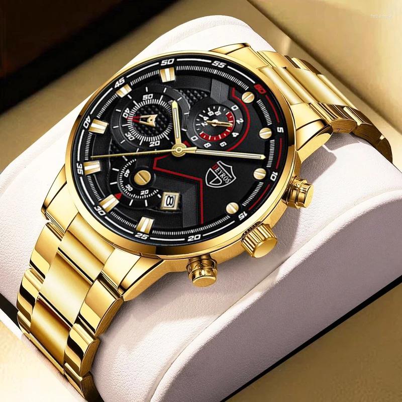 Wristwatches Fashion Mens Sports Watches Men Business Stainless Steel Quartz Watch Calendar Luminous Clock Male Casual Leather Wristwatch, Leather black gold
Wristwatches Fashion Mens Sports Watches Men Business Stainless Steel Quartz Watch Calendar Luminous Clock Male Casual Leather Wristwatch, Leather black gold