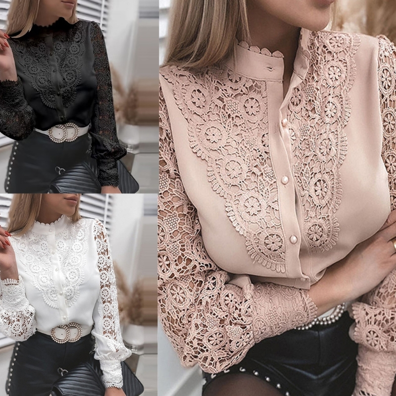 Women Shirts Sexy Lace Patchwork Hollow-out Shirts Long Sleeve Crew Neck Button Mesh Design Blouses Top Clothes, White
Women Shirts Sexy Lace Patchwork Hollow-out Shirts Long Sleeve Crew Neck Button Mesh Design Blouses Top Clothes, White