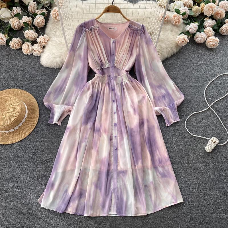 Casual Dresses VANOVICH Gradient Color Waist Slim Pleating Temperament Long For Women French Style Sweet Lantern Sleeve A-line Dress, Purple
Casual Dresses VANOVICH Gradient Color Waist Slim Pleating Temperament Long For Women French Style Sweet Lantern Sleeve A-line Dress, Purple