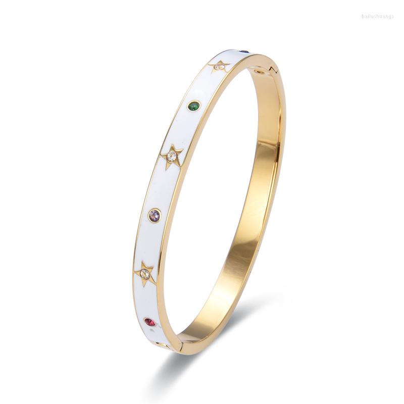 Bangle Fashion Stainless Steel Rose Gold Circle Star Colorful Crystal Bracelet Women Trend Brand Pure White Gift
Bangle Fashion Stainless Steel Rose Gold Circle Star Colorful Crystal Bracelet Women Trend Brand Pure White Gift