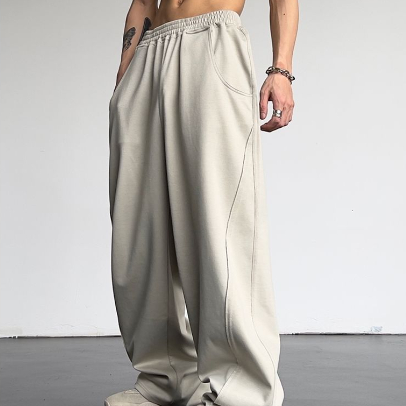Men's Casual Baggy Pants Summer High Street Hip Hop Trousers - Acetate, Loose Fit, Gray, Black, Apricot, Fashion