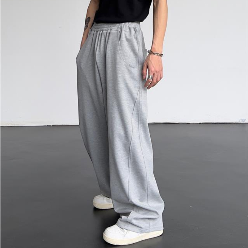 Men's Casual Baggy Pants Summer High Street Hip Hop Trousers - Acetate, Loose Fit, Gray, Black, Apricot, Fashion