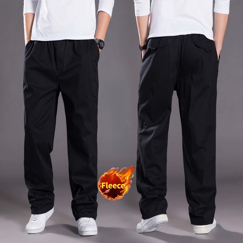 Men's Pants Men's Winter Warm Cargo Pants Casual Elastic Cotton Thick Fleece Pants Mens Straight Loose Business Thermal Trousers Jogger 6XL 