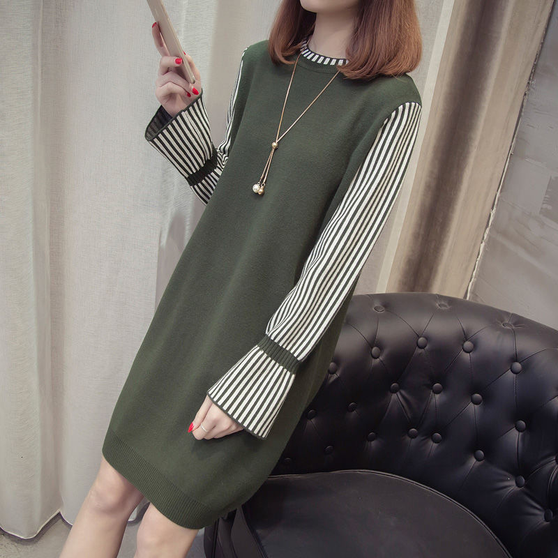 Casual Dresses Autumn And Winter Sweater Round Neck Dress Korean Version Of Loose Fashion Women Hedging Base Mid-length Knitted Dress 230316