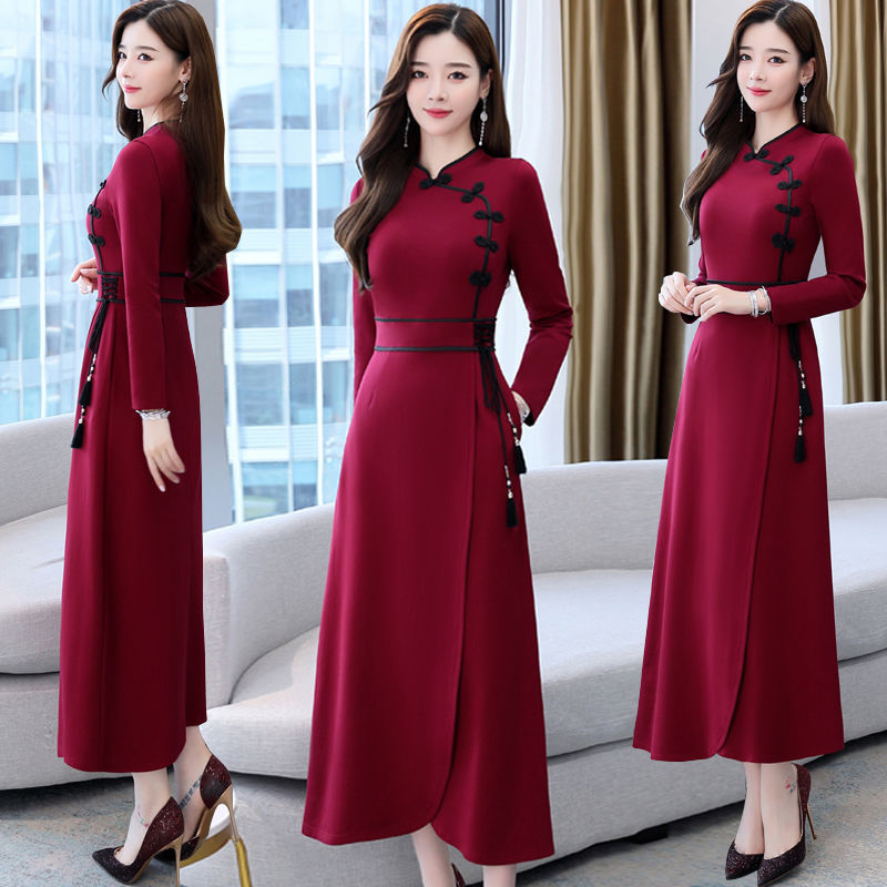 Casual Dresses Vintage Chinese Style Elegant Women's Cheongsam Dress Comforta Casual Summer Sundress Long Sleeved Party Dress Office Robe 230316