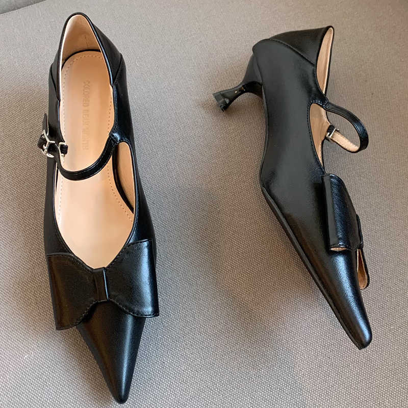 Women Pumps Shoes Buckle Strap Female Casual Outdoor Slides Butterfly Knot Pointed Toe Elegant Ladies High Heels Sandals 0316, White