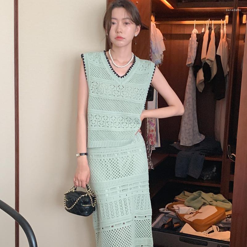 Work Dresses Women Summer Vintage Knitted Skirt Two Piece Set Outfits V Neck Hollow Out Tank Top With Elastic High Waist Long Tassel, Green
Work Dresses Women Summer Vintage Knitted Skirt Two Piece Set Outfits V Neck Hollow Out Tank Top With Elastic High Waist Long Tassel, Green
