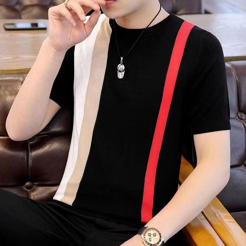 Men's T Shirts Striped Knitted T-shirt Dress O-neck Short Sleeve Slim Fit Tops Streetwear desinger shirt, 08
Men's T Shirts Striped Knitted T-shirt Dress O-neck Short Sleeve Slim Fit Tops Streetwear desinger shirt, 08