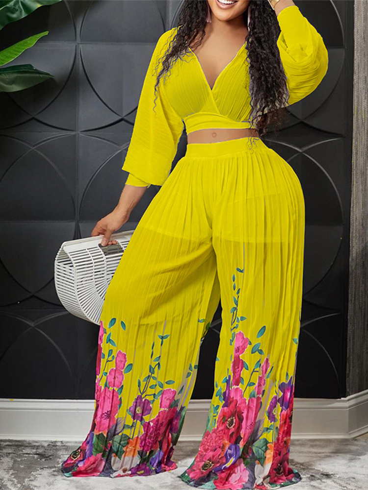 Women' Two Piece Pant Print Pleated Wide Leg Pants 2 Sets Solid Vneck Long Sleeves Crop Tops Suits Summer female Floral Vacation Outfits 230314, White
Women' Two Piece Pant Print Pleated Wide Leg Pants 2 Sets Solid Vneck Long Sleeves Crop Tops Suits Summer female Floral Vacation Outfits 230314, White