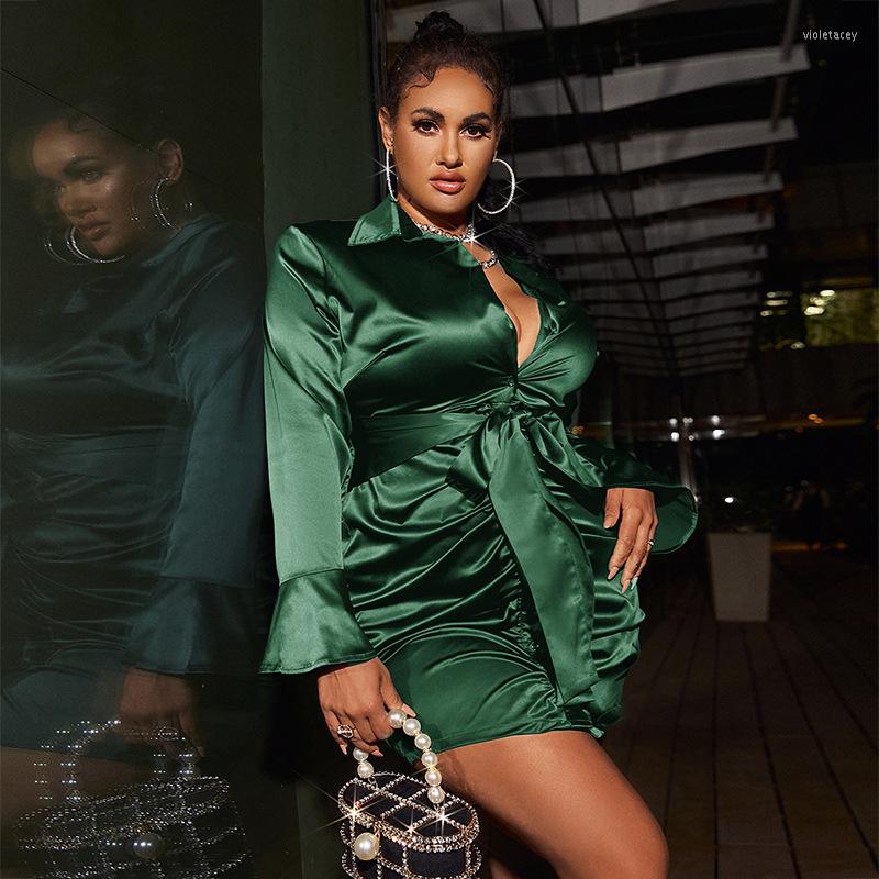 Plus Size Dresses Bodycon Sexy Party Silk Satin Dress For Women Flared Long Sleeves Skinny Lace Up Cocktail Evebing 2023 Autumn, Green
Plus Size Dresses Bodycon Sexy Party Silk Satin Dress For Women Flared Long Sleeves Skinny Lace Up Cocktail Evebing 2023 Autumn, Green