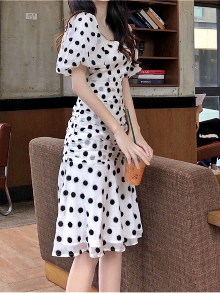 Casual Dresses Women's Summer Dot Print Midi Dress Short Sleeve Elegant Party Vestidos Female Fashion Casual Clothes 230316