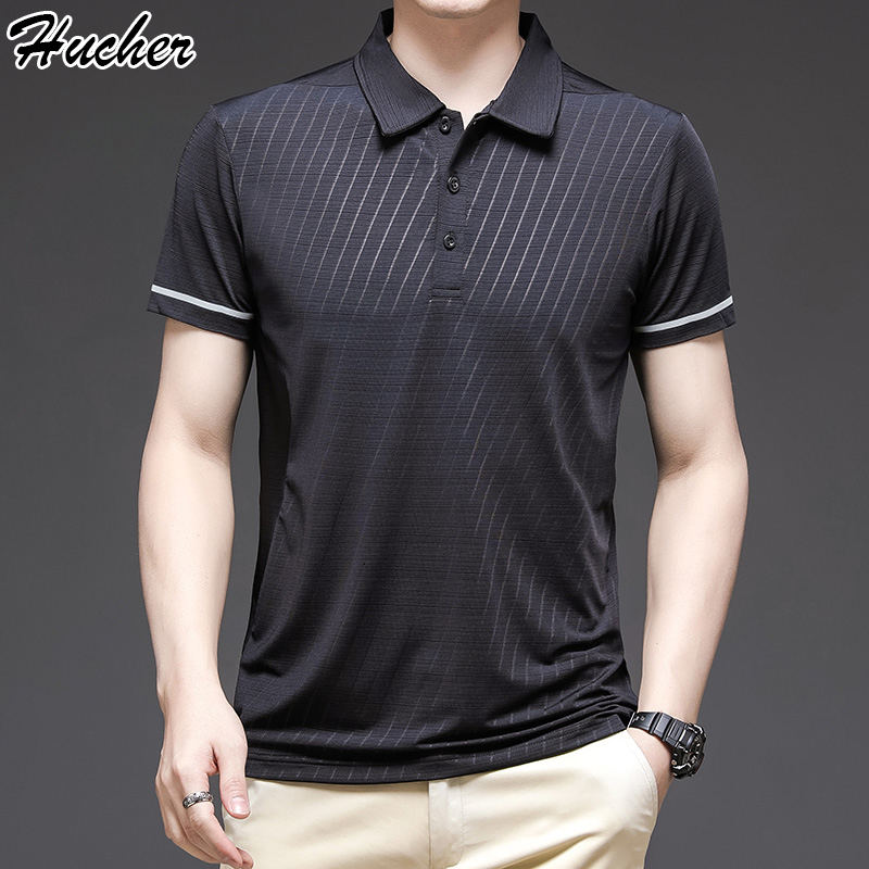 

Men's Polos Huncher Golf Shirts Polo Shirt For Men Summer Gym Sportswear Ice Fabric Lapel Tops Male Elastic Quick Dry Slim Fit T-Shirt 230316, Black t-shirt men