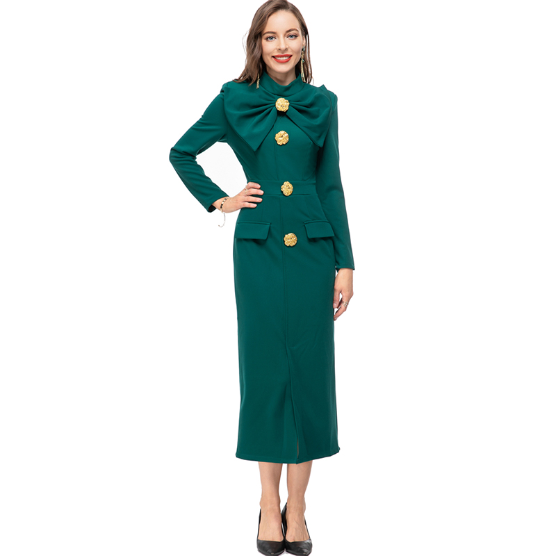 Women's Runway Dresses Stand Collar Bow Detailing Long Sleeves High Street Fashion Vestidos Wear, Green
Women's Runway Dresses Stand Collar Bow Detailing Long Sleeves High Street Fashion Vestidos Wear, Green