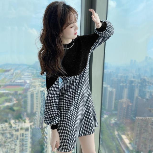 Casual Dresses Woman Dress Winter Knitting Dress Autumn Winter Sweater Stitching Autumn Women's Long Sleeve Autumn Vestido De Mujer 230316