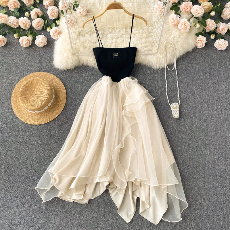 Casual Dresses Chiffon Mesh Dress Summer Temperament Fairy Skirt Irregular Net Gauze Big Swing Skirt Chiffon Spaghetti Strap Dress 230316, Beige
Casual Dresses Chiffon Mesh Dress Summer Temperament Fairy Skirt Irregular Net Gauze Big Swing Skirt Chiffon Spaghetti Strap Dress 230316, Beige