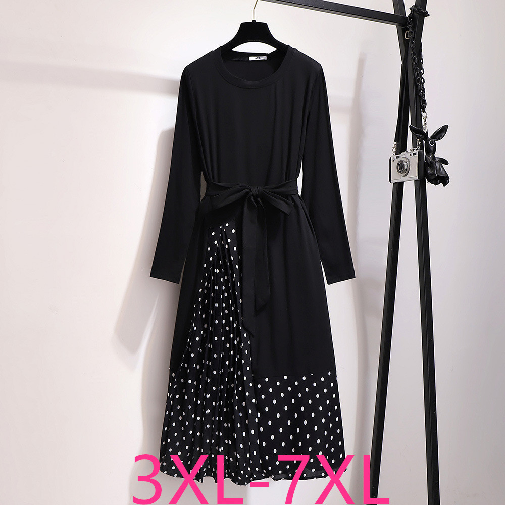 Casual Dresses spring autumn plus size dresses for women large loose casual long sleeves black cotton belt dot dress 3XL 4XL 6XL 7XL 230316
Casual Dresses spring autumn plus size dresses for women large loose casual long sleeves black cotton belt dot dress 3XL 4XL 6XL 7XL 230316