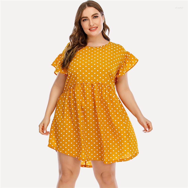 Plus Size Dresses Fashion Dot Print Mini Dress Summer Women Casual O-Neck Ruffled Short Sleeve Party Elegant Boho Vestidos, Hy86242 yellow
Plus Size Dresses Fashion Dot Print Mini Dress Summer Women Casual O-Neck Ruffled Short Sleeve Party Elegant Boho Vestidos, Hy86242 yellow