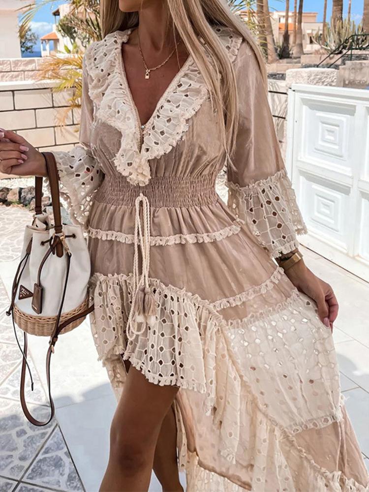 Casual Dresses Fashion V Neck Flared Sleeve Panel Long Dress Elegant Ladies Party Hollow Lace Hem Embroidered Waist Tie Asymmetric, 01 khaki
Casual Dresses Fashion V Neck Flared Sleeve Panel Long Dress Elegant Ladies Party Hollow Lace Hem Embroidered Waist Tie Asymmetric, 01 khaki