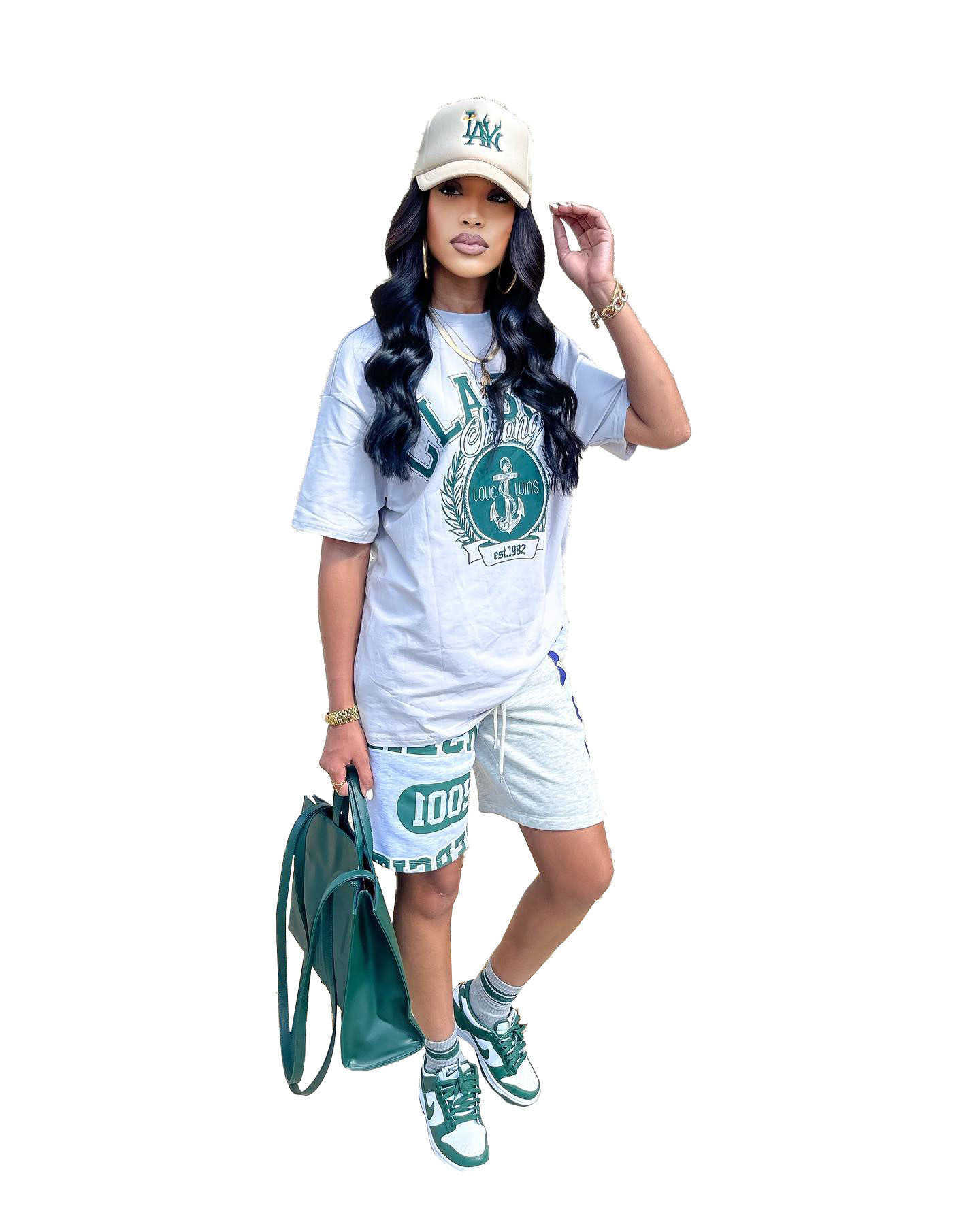 women tracksuits sport suits summer new women's fashion leisure trend graffiti loose two-piece set Printed tops