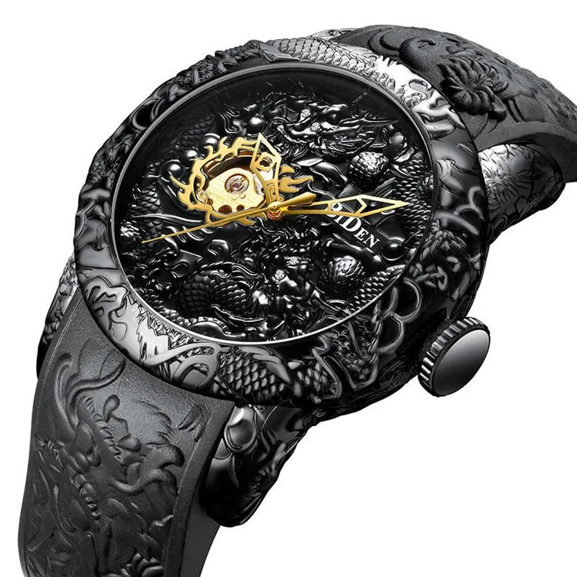 Luxury Black wristwatch 3d Engraved Dragon Automatic Mechanical Men Watches Waterproof Sports For Men Self-winding Wrist Watch Male Clock Y1905170306C 
Luxury Black wristwatch 3d Engraved Dragon Automatic Mechanical Men Watches Waterproof Sports For Men Self-winding Wrist Watch Male Clock Y1905170306C