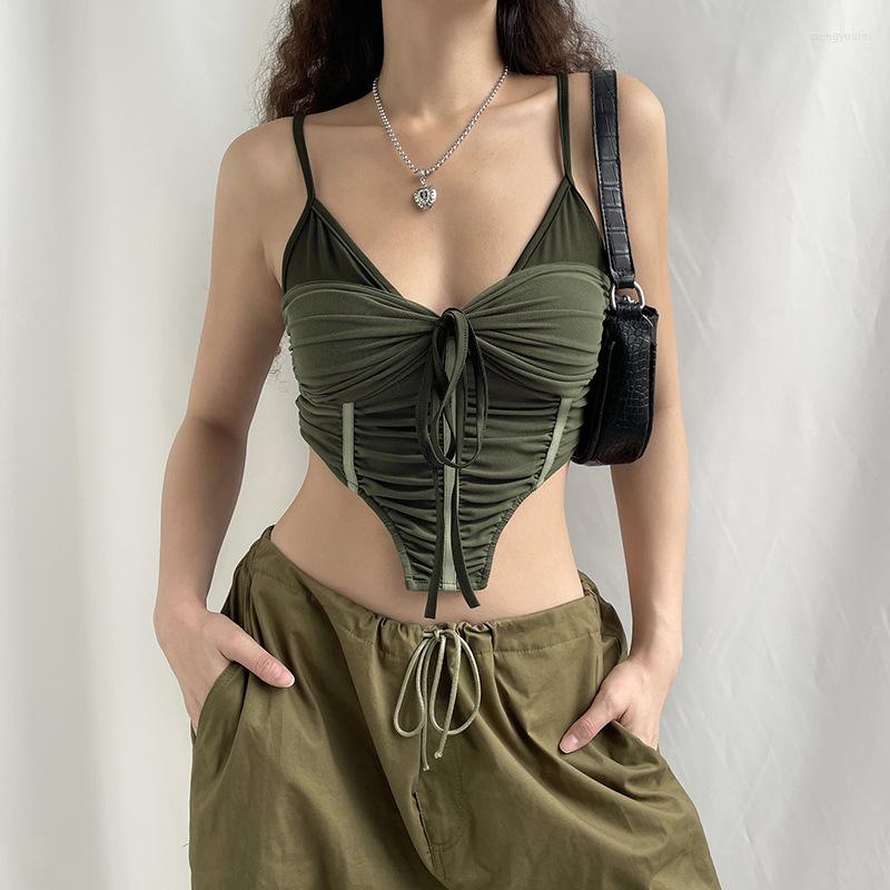 Women' Tanks American-style Pure Age-reducing Girl Style Design Irregular Hem Small Sling Low Neck Tie Pleated Short Top, Green
Women' Tanks American-style Pure Age-reducing Girl Style Design Irregular Hem Small Sling Low Neck Tie Pleated Short Top, Green