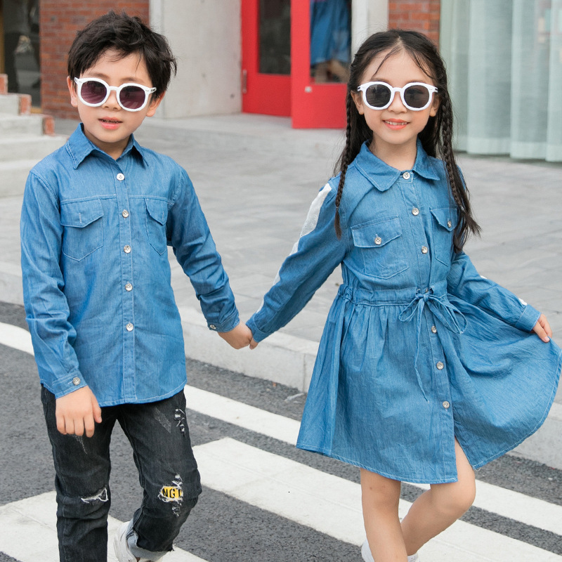 Family Matching Outfits Family Matching Denim Blouse Look Mother Daughter Shirt Dress Mommy and Me Clothes Father Daddy and Little Baby T-shirts Outfi