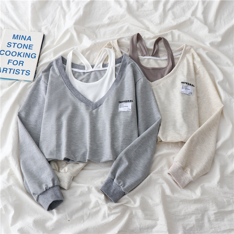 Women's Hoodies Sweatshirts Korean Fashion Women Fake Two Pieces Strapless Crop Top Preppy Style Harajuku Swearshirt Loose Casual Pullovers Blouses 230316, Gray
Women's Hoodies Sweatshirts Korean Fashion Women Fake Two Pieces Strapless Crop Top Preppy Style Harajuku Swearshirt Loose Casual Pullovers Blouses 230316, Gray