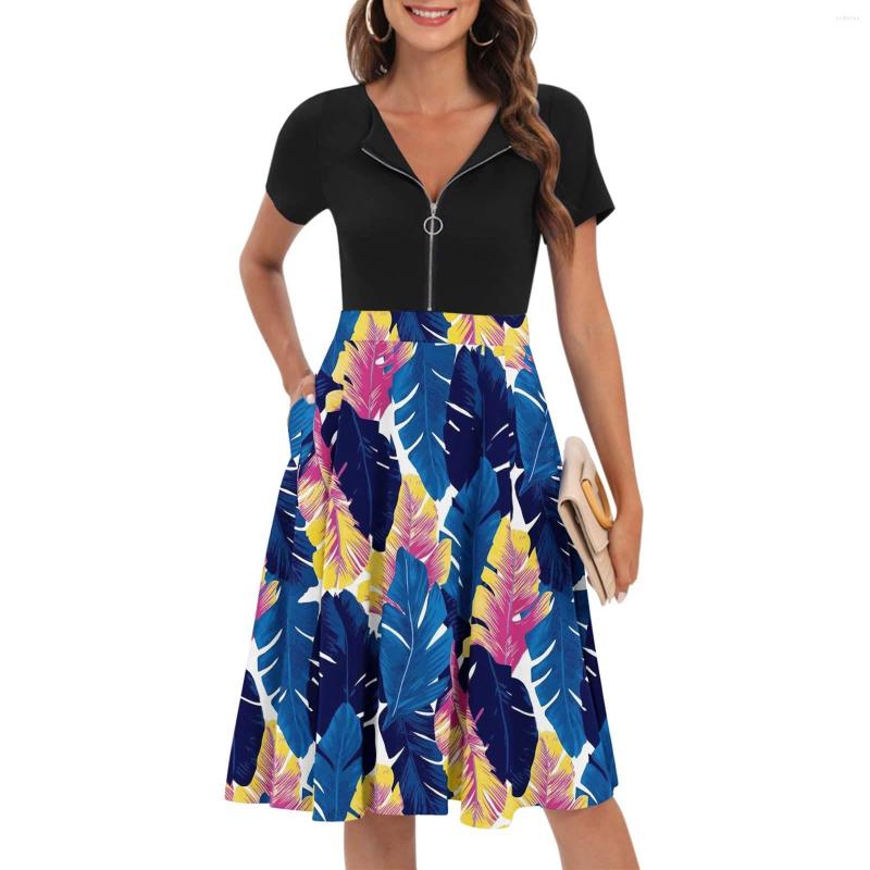 Casual Dresses Women' Summer Printed Short Sleeve V-neck Zip Pocket Retro Waist Dress Panel High Boho Vestidos De Mujer, Yellow
Casual Dresses Women' Summer Printed Short Sleeve V-neck Zip Pocket Retro Waist Dress Panel High Boho Vestidos De Mujer, Yellow