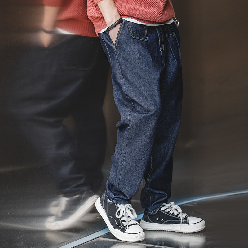 Men's Jeans Maden Retro Denim Wash Baggy Men's Jeans Wide Leg Tapered Pants Fashion Casual Streetwear Jean Straight Elastic Men Trousers 230