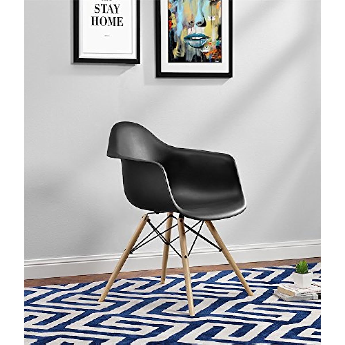 C013701 Mid Century Modern Chair with Molded Arms and Wood Legs Black kelty camp chair