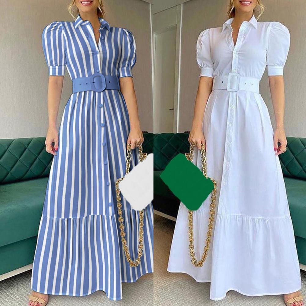 Casual Dresses Simple Maxi Dress Ladies Long Dress Belt Solid Color Pure Color High Waist Dress 230316