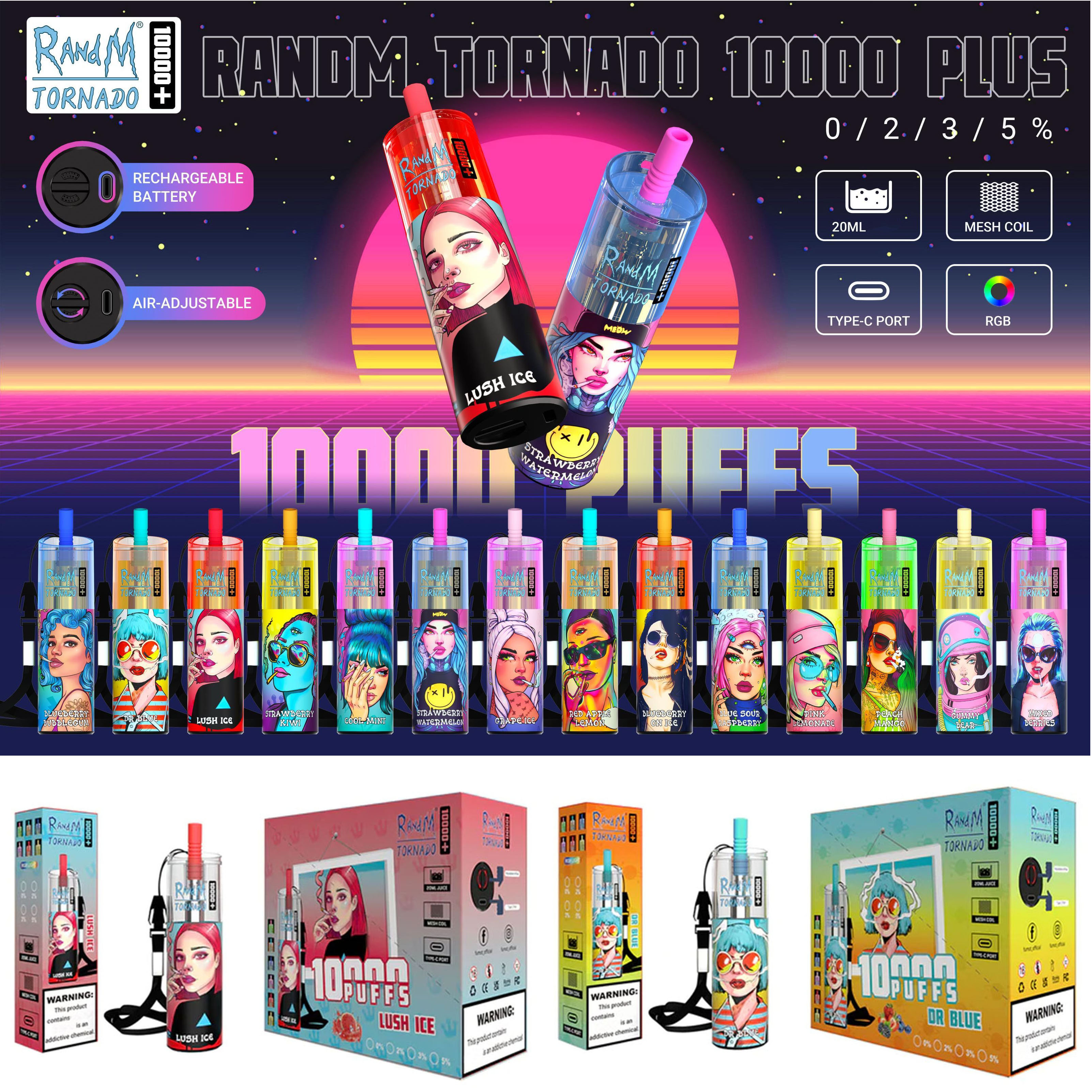 Original RandM Tornado 10000 Plus Disposable Vape Electronic Cigarettes 0% 2% 3% 5% 20ml Prefilled Devices With Mesh Coil RGB Lights 14 Flavors 10K Puffs
Original RandM Tornado 10000 Plus Disposable Vape Electronic Cigarettes 0% 2% 3% 5% 20ml Prefilled Devices With Mesh Coil RGB Lights 14 Flavors 10K Puffs