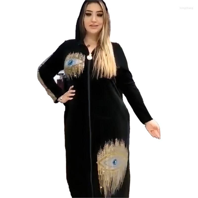 Ethnic Clothing Women's Muslim Long Sleeve Hooded Dress Black Abaya Korean Velvet Diamond Party African Dresses Fall Winter 2023
Ethnic Clothing Women's Muslim Long Sleeve Hooded Dress Black Abaya Korean Velvet Diamond Party African Dresses Fall Winter 2023