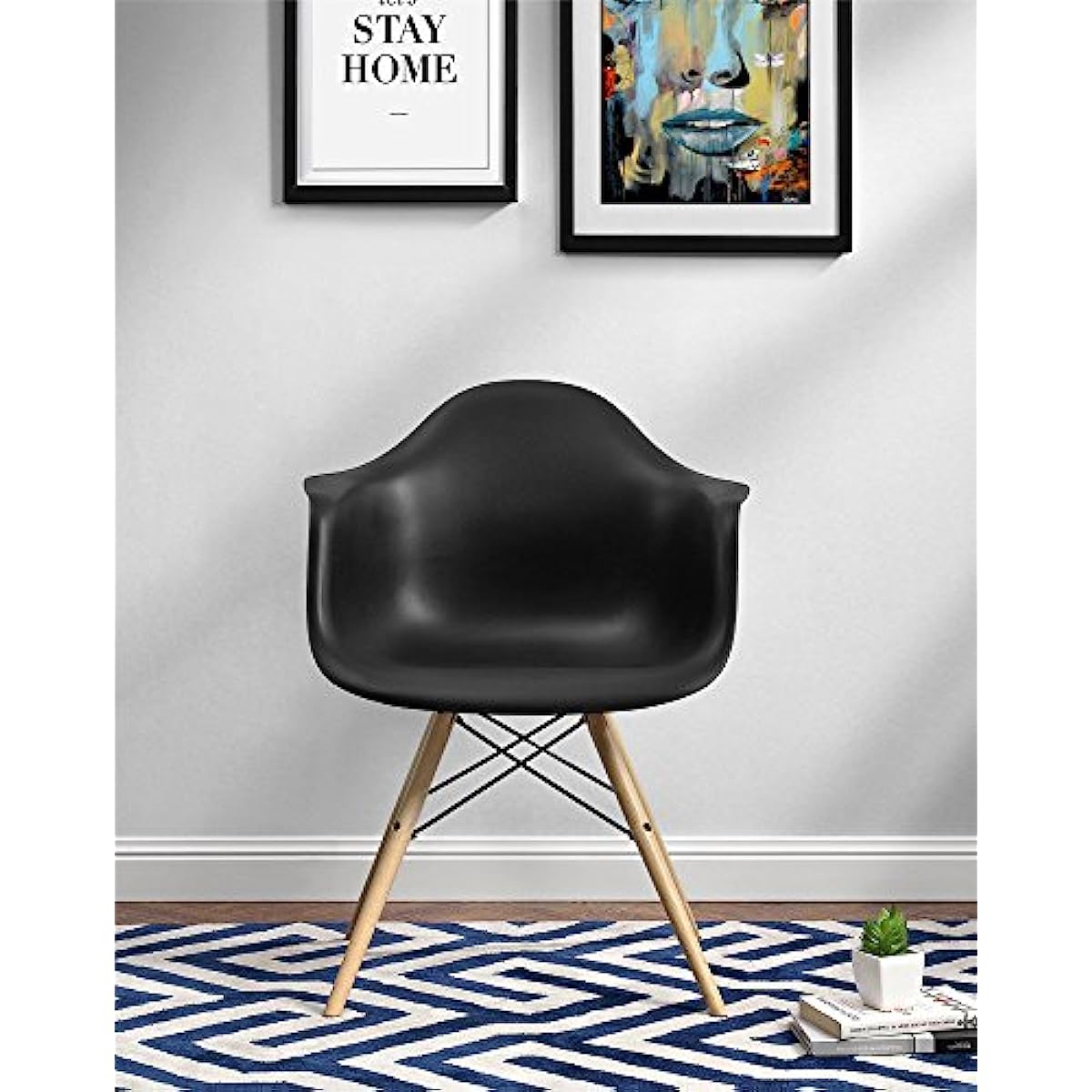 C013701 Mid Century Modern Chair with Molded Arms and Wood Legs Black kelty camp chair