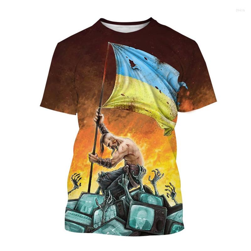Men's T Shirts Ukraine National Flag Print T-Shirts Men's Women's Outdoor Sports Short Sleeve Tops Soldiers Pattern Oversized Tee, A01-lz00037