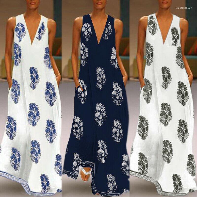 Casual Dresses Women Sleeveless Bohemia Long Maxi Dress Summer Beach Party Sundress Plus Leaf Printed Retro, Navy blue
Casual Dresses Women Sleeveless Bohemia Long Maxi Dress Summer Beach Party Sundress Plus Leaf Printed Retro, Navy blue