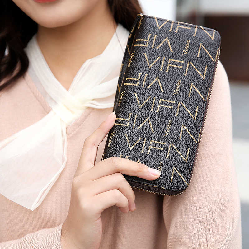Letters Long Clutch Women's Bag Tri-fold Printed Card Position ID Position Coin Purse Ladies Wallet 0403