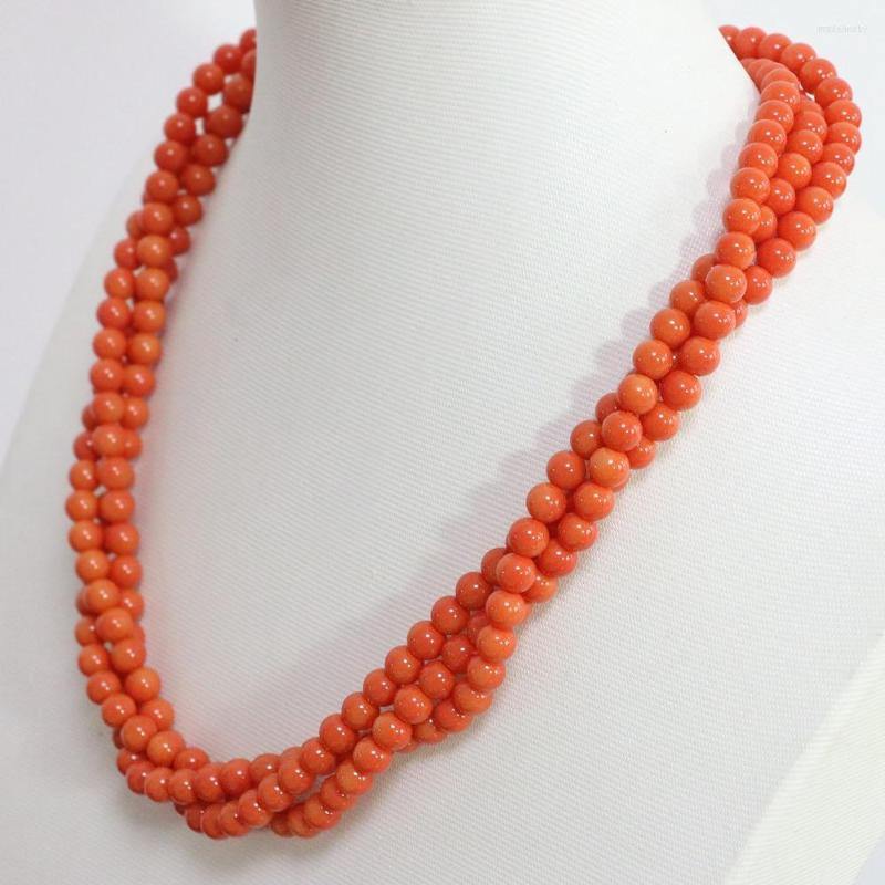 Chains Design Pink Orange Artificial Coral 3 Rows Necklace Noble 6mm Round Beads Party Romantic Gifts Jewelry 18inch B1451
Chains Design Pink Orange Artificial Coral 3 Rows Necklace Noble 6mm Round Beads Party Romantic Gifts Jewelry 18inch B1451