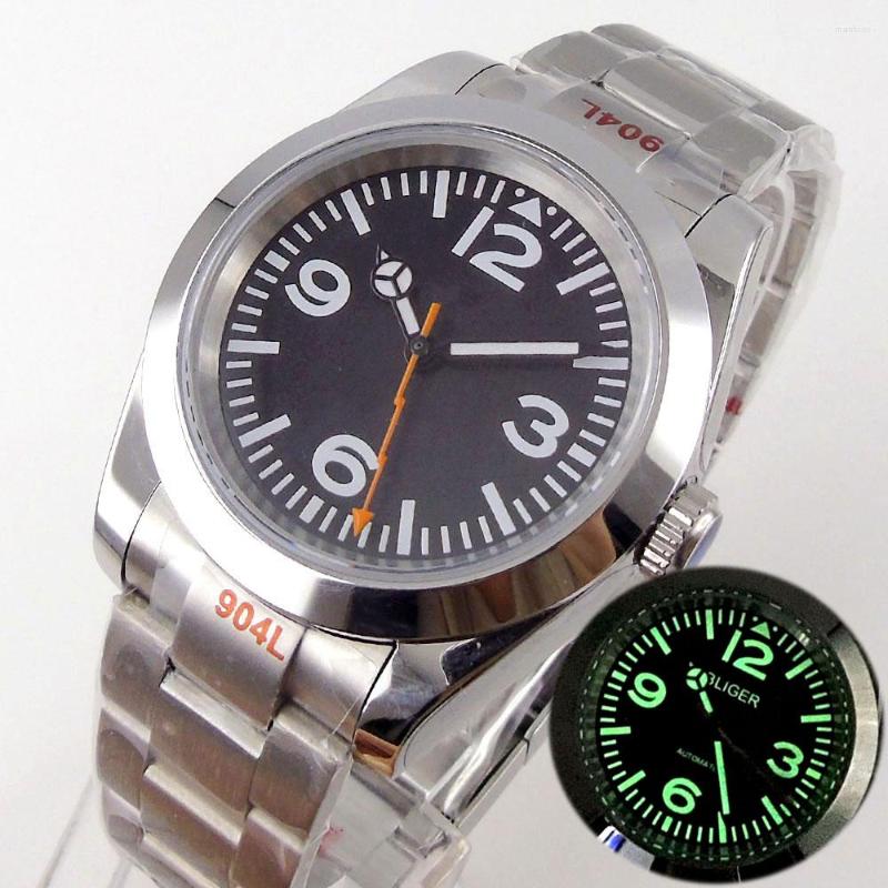 Wristwatches Polish Bezel 36mm/39mm Selfwinding Men Watch 21 Jewels MIYOTA NH35A Orange Second Hand Luminous Index Brushed Oyster, Logo fluted