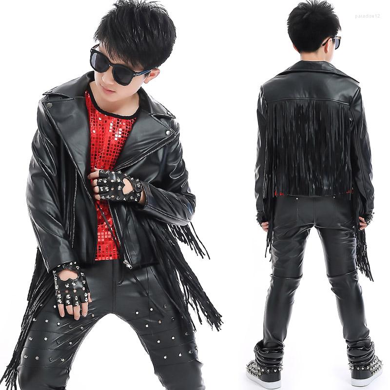Stage Wear Hip Hop Costumes Black Tassel Leather Jacket Pants Boys Jazz Performance Clothing Children Street Dancewear DNV12470, 3 pcs
Stage Wear Hip Hop Costumes Black Tassel Leather Jacket Pants Boys Jazz Performance Clothing Children Street Dancewear DNV12470, 3 pcs