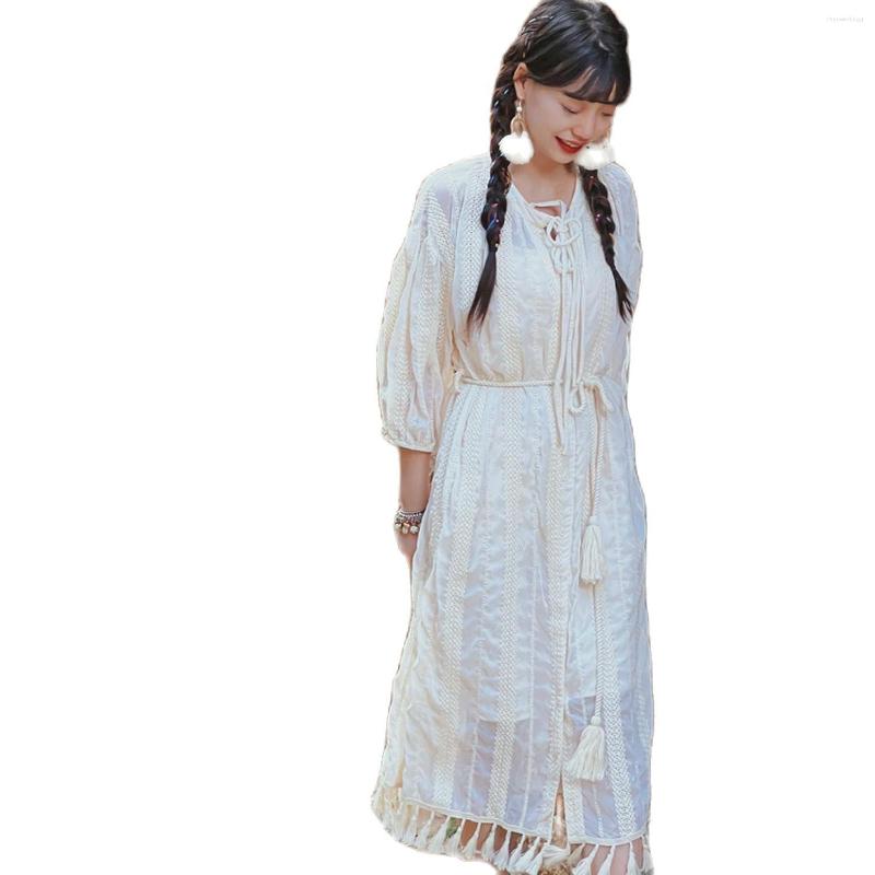 Casual Dresses White Apricot Heavy Embroidery Cotton Rayon Dress With Tassels Linner, Beige
Casual Dresses White Apricot Heavy Embroidery Cotton Rayon Dress With Tassels Linner, Beige