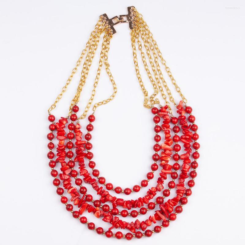 Choker 5 Layers Red Turquoise Beads Chunky Bib Necklace Round And Chips Stone Gold Bridal Gift TN079
Choker 5 Layers Red Turquoise Beads Chunky Bib Necklace Round And Chips Stone Gold Bridal Gift TN079