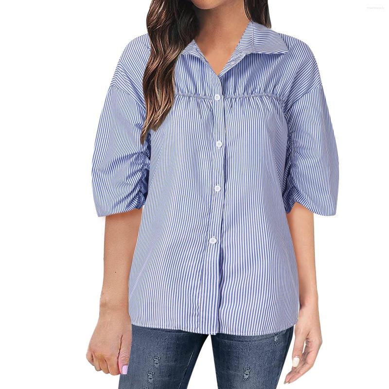 Women's Blouses Women Casual Lapel Button Stripe Printing Thin Three Quarter Sleeves Shirt Top Breathable Loose, Blue
Women's Blouses Women Casual Lapel Button Stripe Printing Thin Three Quarter Sleeves Shirt Top Breathable Loose, Blue